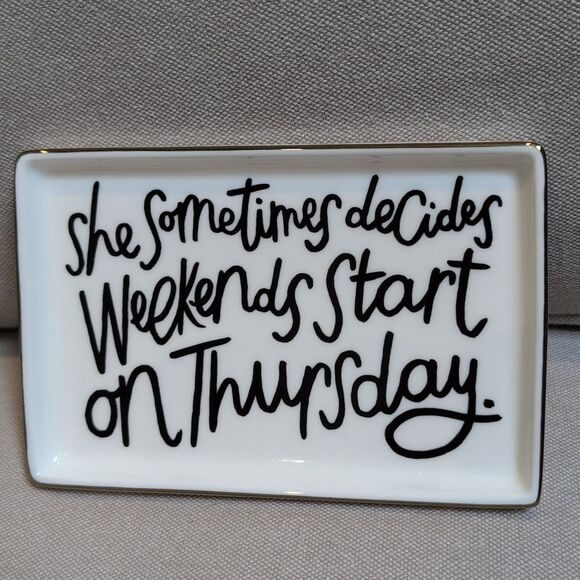 Kate Spade New York x Lenox Spirit of Adventure White Trinket Tray Gold Rim Dish - Picture 1 of 8